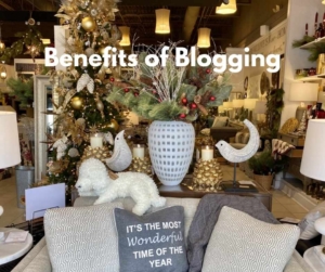 A Christmas display in a home interior store to show benefits of blogging.