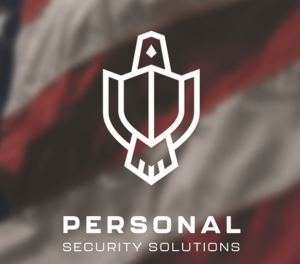 A white line graphic of an eagle that serves as a logo design for Personal Security Solutions is placed on top of an American flag. This demonstrates branding for Perfect 6 Marketing.