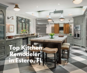 Kitchen with black and white floor.
