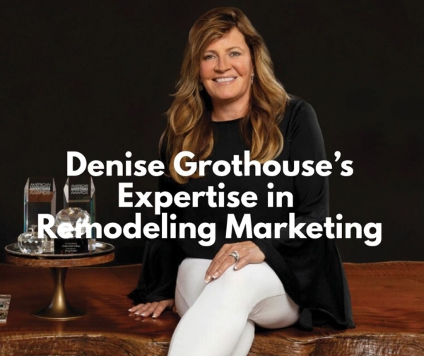 A woman with a black shirt and white pants. White copy for marketing agency.
