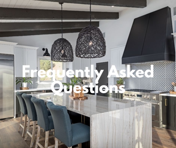 Kitchen with black basket lights to advertise marketing faq.