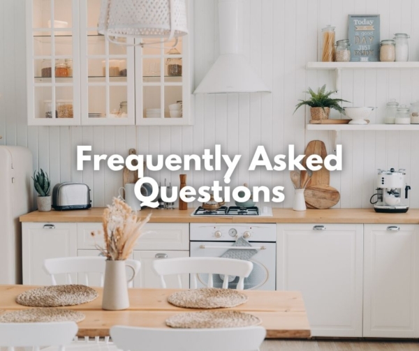 A white kitchen for marketing FAQ.