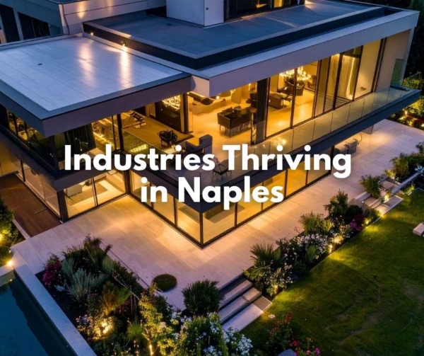 A house at night with lit up windows. Illustrate industries in Naples.