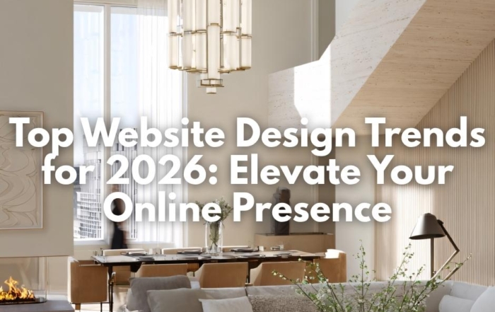 A luxury white living room with large staircase on right to illustrate web design.