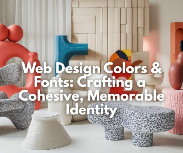 Abstract Furniture Design in Colorful Interior. Illustrates web design colors and fonts.