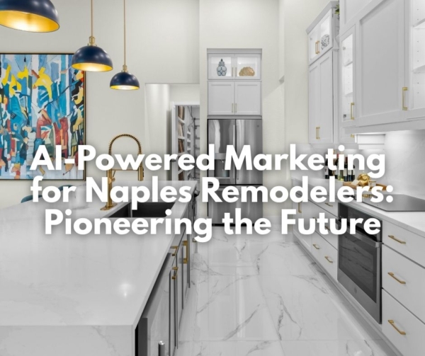 A white and gray modern kitchen with colorful painting. Illustrates AI in marketing.